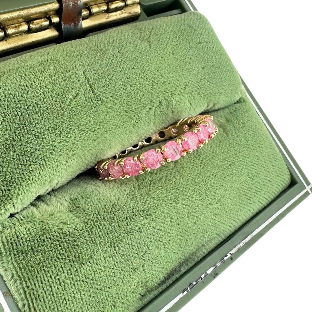 Pink Glass Round Brilliant Prong Set Eternity Band Rose Gold Tone Size 5.75 Ring